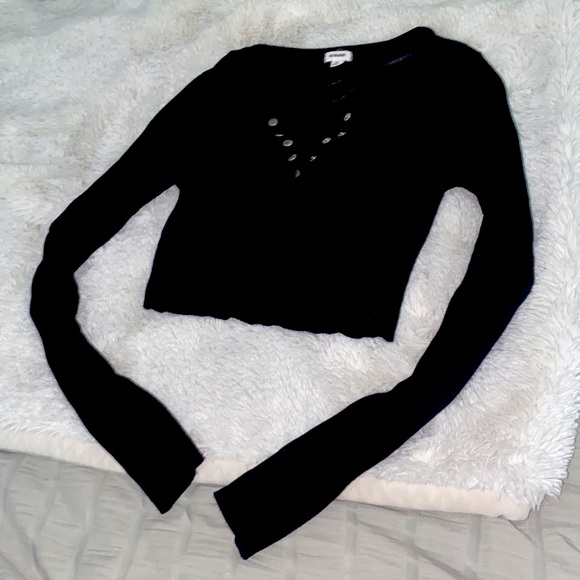 chic black long sleeve crop top from Garage size small - Picture 2 of 2
